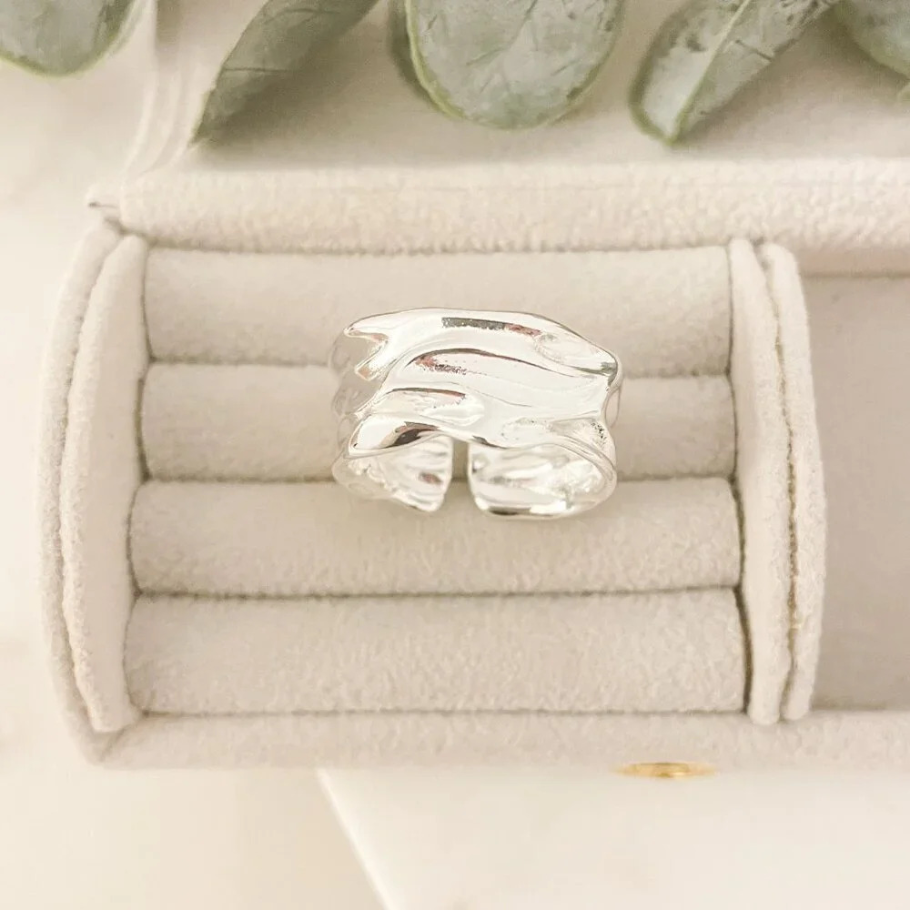 925 Sterling Silver Chunky Ring Thick Ring Band Wavy Ring Textured Ring - Picture 6 of 11
